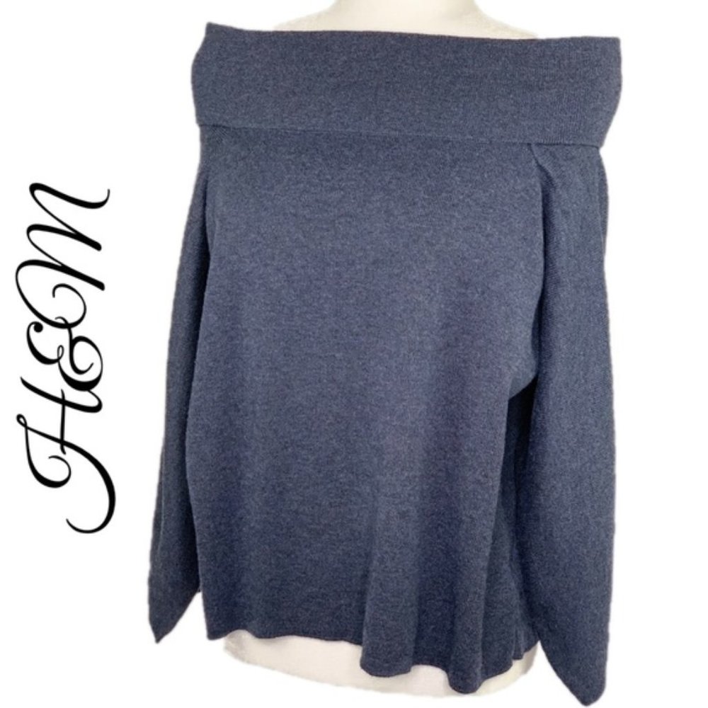 H&M OFF SHOULDER RIB KNIT RAW HEM LONG SLEEVE TOP